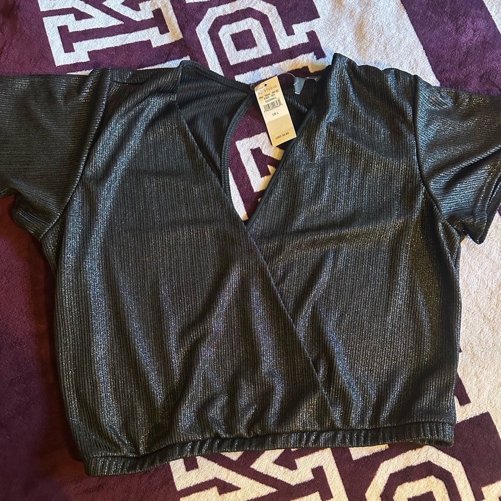 Aerie Gray Crop Wrap Blouse